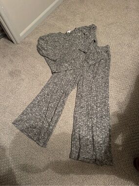 Johnny Was Calme Gray Marled Ribbed Wide-Leg Knit Set